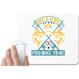                       UDNAG White Mousepad 'Fishing | Rise & shine its fishing time' for Computer / PC / Laptop [230 x 200 x 5mm]                                              