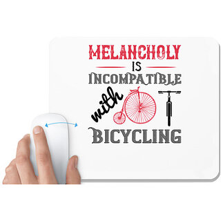                       UDNAG White Mousepad 'Cycling | Melancholy is incompatible with bicycling' for Computer / PC / Laptop [230 x 200 x 5mm]                                              