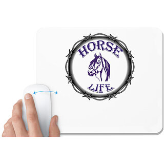                       UDNAG White Mousepad '| Horse Life' for Computer / PC / Laptop [230 x 200 x 5mm]                                              