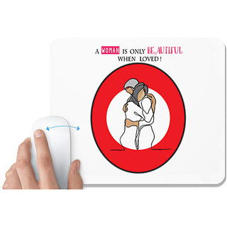                       UDNAG White Mousepad 'Couple | A woman is beautiful when loved' for Computer / PC / Laptop [230 x 200 x 5mm]                                              