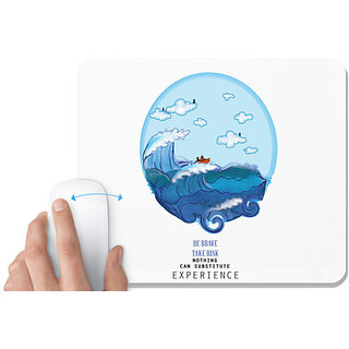                       UDNAG White Mousepad 'Sea Tide | Be Brave Take Risk' for Computer / PC / Laptop [230 x 200 x 5mm]                                              