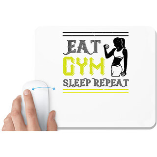                       UDNAG White Mousepad 'Gym | eat gym sleep repeat' for Computer / PC / Laptop [230 x 200 x 5mm]                                              