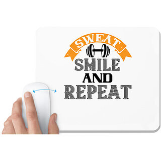                       UDNAG White Mousepad 'Gym | sweat smail and repeat' for Computer / PC / Laptop [230 x 200 x 5mm]                                              