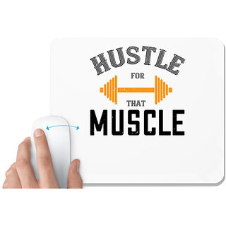                       UDNAG White Mousepad 'Gym | hustel for that muscle' for Computer / PC / Laptop [230 x 200 x 5mm]                                              