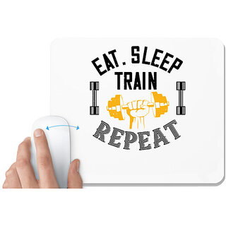                       UDNAG White Mousepad 'Gym | eat sleep train rapid' for Computer / PC / Laptop [230 x 200 x 5mm]                                              