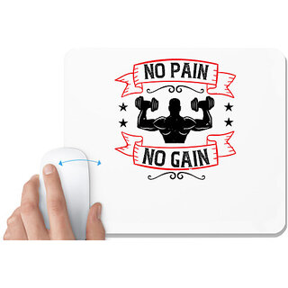                       UDNAG White Mousepad 'Gym | no pain no gain' for Computer / PC / Laptop [230 x 200 x 5mm]                                              