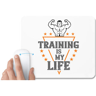                       UDNAG White Mousepad 'Gym | traing is my life' for Computer / PC / Laptop [230 x 200 x 5mm]                                              