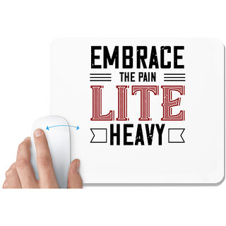                       UDNAG White Mousepad 'Gym | embrace the pain lite heavy' for Computer / PC / Laptop [230 x 200 x 5mm]                                              