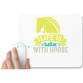                       UDNAG White Mousepad 'Horse | life is better with horse' for Computer / PC / Laptop [230 x 200 x 5mm]                                              