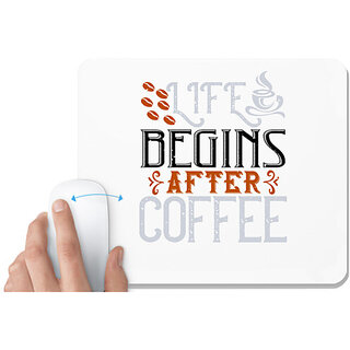                       UDNAG White Mousepad 'Coffee | life begins after coffee' for Computer / PC / Laptop [230 x 200 x 5mm]                                              