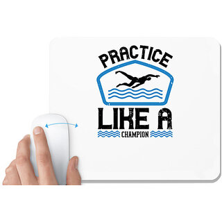                       UDNAG White Mousepad 'Swimming | Practice like a champion' for Computer / PC / Laptop [230 x 200 x 5mm]                                              