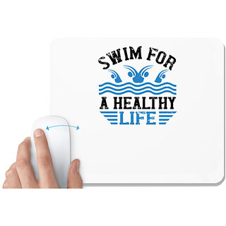                       UDNAG White Mousepad 'Swimming | Swim for a healthy life' for Computer / PC / Laptop [230 x 200 x 5mm]                                              