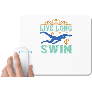                      UDNAG White Mousepad 'Swimming | Live long & swim' for Computer / PC / Laptop [230 x 200 x 5mm]                                              