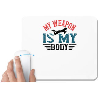                      UDNAG White Mousepad 'Swimming | My weapon is my body' for Computer / PC / Laptop [230 x 200 x 5mm]                                              