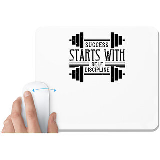                       UDNAG White Mousepad 'Gym | Success starts with self-discipline' for Computer / PC / Laptop [230 x 200 x 5mm]                                              