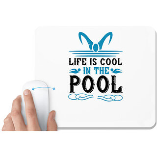                       UDNAG White Mousepad 'Swimming | life is cool in the pool' for Computer / PC / Laptop [230 x 200 x 5mm]                                              