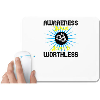                       UDNAG White Mousepad 'Awareness | Awareness without action is worthless02' for Computer / PC / Laptop [230 x 200 x 5mm]                                              