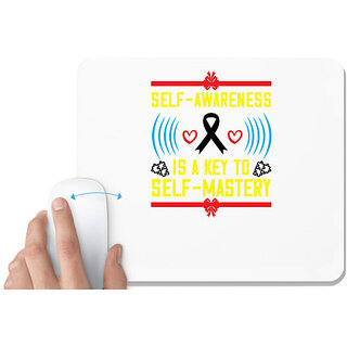                       UDNAG White Mousepad 'Awareness | Self wareness is a key to self mastery' for Computer / PC / Laptop [230 x 200 x 5mm]                                              