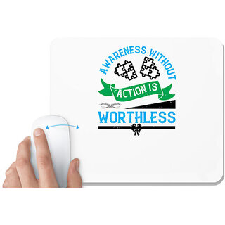                       UDNAG White Mousepad 'Awareness | Awareness without action is worthless03' for Computer / PC / Laptop [230 x 200 x 5mm]                                              