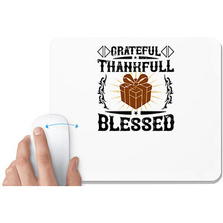                       UDNAG White Mousepad 'Thanks Giving | Grateful thankfull blessed' for Computer / PC / Laptop [230 x 200 x 5mm]                                              