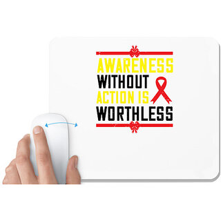                       UDNAG White Mousepad 'Awareness | Awareness without action is worthless' for Computer / PC / Laptop [230 x 200 x 5mm]                                              