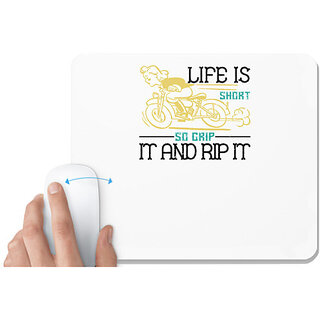                       UDNAG White Mousepad 'Motorcycle | life is short so grip it and rip it' for Computer / PC / Laptop [230 x 200 x 5mm]                                              