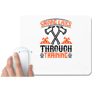                       UDNAG White Mousepad 'Firefighter | Saving lives through training' for Computer / PC / Laptop [230 x 200 x 5mm]                                              