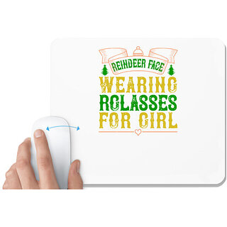                      UDNAG White Mousepad 'Christmas | Reindeer face, wearing glasses for girl' for Computer / PC / Laptop [230 x 200 x 5mm]                                              