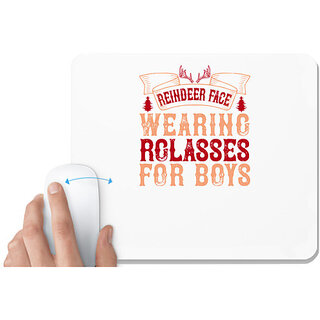                       UDNAG White Mousepad 'Christmas | Reindeer face, wearing glasses for boys' for Computer / PC / Laptop [230 x 200 x 5mm]                                              