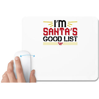                       UDNAG White Mousepad 'Christmas | im santas good list' for Computer / PC / Laptop [230 x 200 x 5mm]                                              