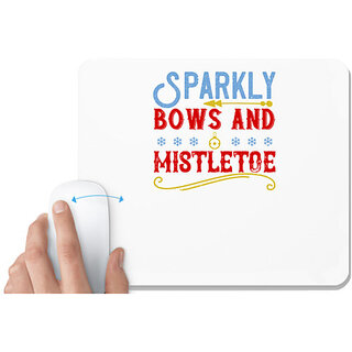                       UDNAG White Mousepad 'Christmas | Sparkly bows and mistletoe' for Computer / PC / Laptop [230 x 200 x 5mm]                                              