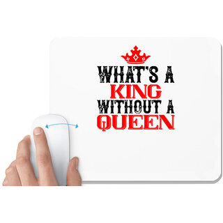                       UDNAG White Mousepad 'Couple | what's a king without a Queen' for Computer / PC / Laptop [230 x 200 x 5mm]                                              