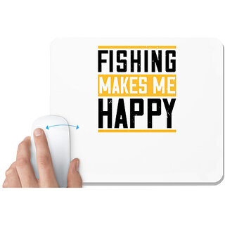                       UDNAG White Mousepad 'Fishing | Be Happy and Go For Fishing02' for Computer / PC / Laptop [230 x 200 x 5mm]                                              