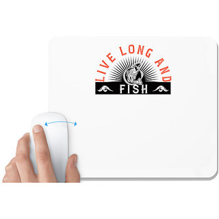                       UDNAG White Mousepad 'Fishing | Live long and fish' for Computer / PC / Laptop [230 x 200 x 5mm]                                              