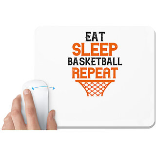                       UDNAG White Mousepad 'Basketall | Eat more, sleep, basketball, repeat' for Computer / PC / Laptop [230 x 200 x 5mm]                                              