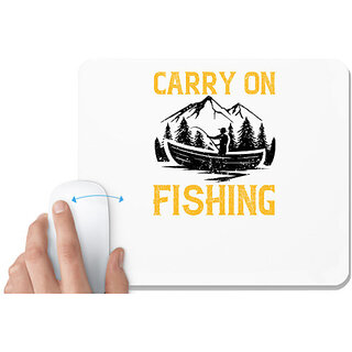                       UDNAG White Mousepad 'Fishing | Carry on fishing copy' for Computer / PC / Laptop [230 x 200 x 5mm]                                              