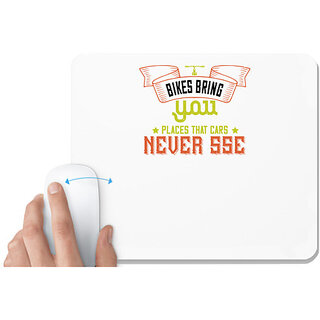                       UDNAG White Mousepad 'Rider | bikes bring you places that cars never sse' for Computer / PC / Laptop [230 x 200 x 5mm]                                              