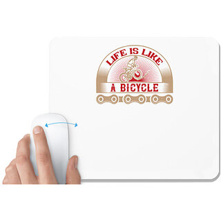                      UDNAG White Mousepad 'Cycling | Life is like riding a bicycle' for Computer / PC / Laptop [230 x 200 x 5mm]                                              