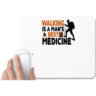                      UDNAG White Mousepad 'Adventure | Walking is a man's best medicine' for Computer / PC / Laptop [230 x 200 x 5mm]                                              
