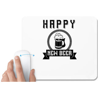                       UDNAG White Mousepad 'Beer | HAPPY NEW BEER' for Computer / PC / Laptop [230 x 200 x 5mm]                                              