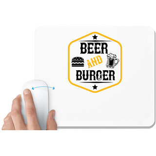                       UDNAG White Mousepad 'Beer | Beer and burger' for Computer / PC / Laptop [230 x 200 x 5mm]                                              