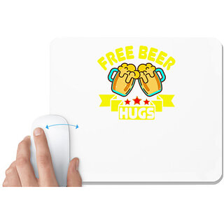                       UDNAG White Mousepad 'Beer | Free beer hugs' for Computer / PC / Laptop [230 x 200 x 5mm]                                              