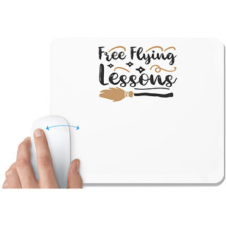                       UDNAG White Mousepad 'Witch | FREE FLYING LESSONS' for Computer / PC / Laptop [230 x 200 x 5mm]                                              
