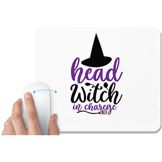                       UDNAG White Mousepad 'Witch | head witch in charge' for Computer / PC / Laptop [230 x 200 x 5mm]                                              