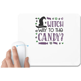                       UDNAG White Mousepad 'Witch hat | Witch Way to the candy' for Computer / PC / Laptop [230 x 200 x 5mm]                                              