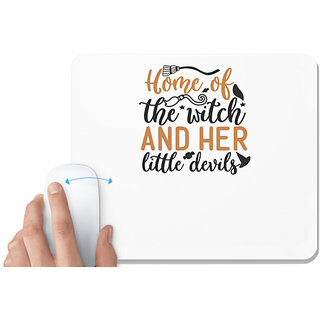                       UDNAG White Mousepad 'Halloween | Home of the witch and her little devils' for Computer / PC / Laptop [230 x 200 x 5mm]                                              