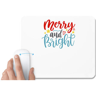                       UDNAG White Mousepad 'Christmas | merry and brighttt' for Computer / PC / Laptop [230 x 200 x 5mm]                                              