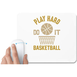                       UDNAG White Mousepad 'Basketball | Play hard' for Computer / PC / Laptop [230 x 200 x 5mm]                                              
