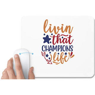                       UDNAG White Mousepad 'Champion | livin that champions life' for Computer / PC / Laptop [230 x 200 x 5mm]                                              
