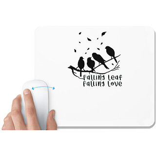                       UDNAG White Mousepad 'Love birds | Falling leaf falling love' for Computer / PC / Laptop [230 x 200 x 5mm]                                              